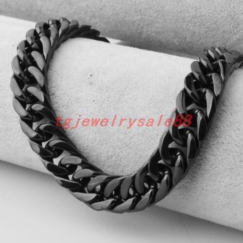 12mm Wide Double Row Stainless Steel Cuban Curb Link Chain Bracelet Or Necklace Black Color Cool Mens Jewelry 7-40inches