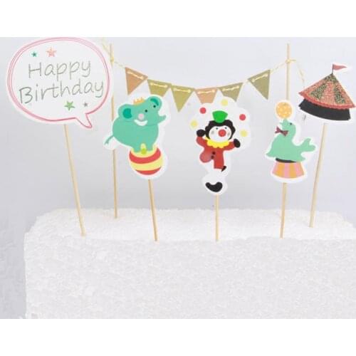 Circus Troup Cupcake Topper Clown Elephant Flag Cake Topper Wedding Childrens Birthday Party Decor Cake Decoration Supplies