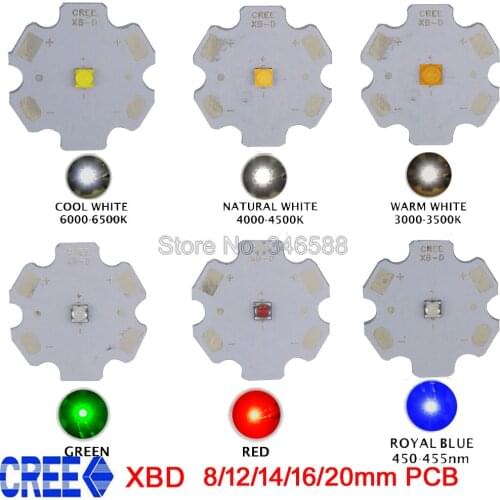 Cree XLamp XB-D XBD 3W Hight Power LED Emitter Warm Cold Neutral White Cool White Red Royal Blue Green Color 8/12/14/16/20mm PCB