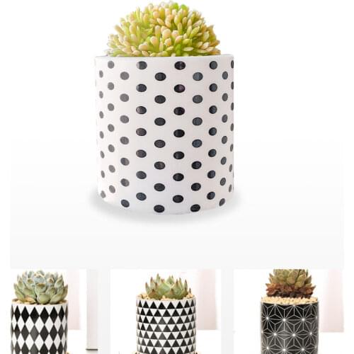 Geometric Black And White Succulent Flowerpots Ceramic Flowerpots Straight Pots Ceramic Flowerpots Personality Without Tray