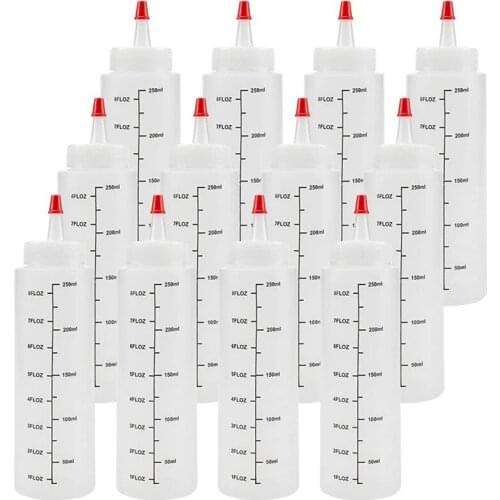 HOT-12-Pack 8 Oz Condiment Squeeze Bottles with Red Tip Cap - Durable Plastic Squirt Bottle for Ketchup, Sauces, Syrup