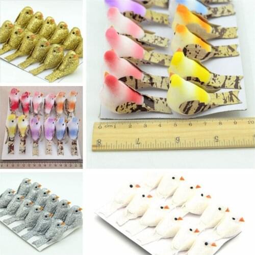 12pcs 5*2.2cm Foam Artificial Bird Flower Supplies For Wedding Christmas Tree Decoration DIY Scrapbooking Wreath Fake Flowers