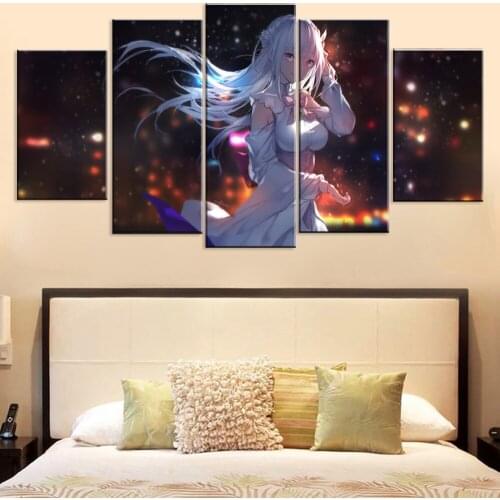 Home Decor Poster HD Pictures Prints Canvas 5 Piece Modular Rem Re:Life in a Different World from Zero Anime Art Painting Framed