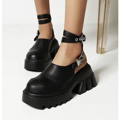 College Student Shoes Girl LOLITA Shoes JK Uniform PU Leather Platform Heels Ankle Strap Womens Pumps 2021 New Spring