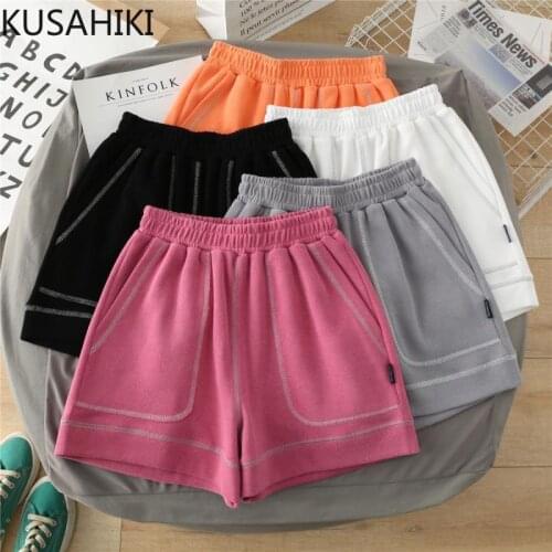 KUSAHIKI Causal Letters Sweat Shorts Stretch High Waist Woman Bottoms 2021 Summer New Wid Elef Short Feminimos Mujer 6H155