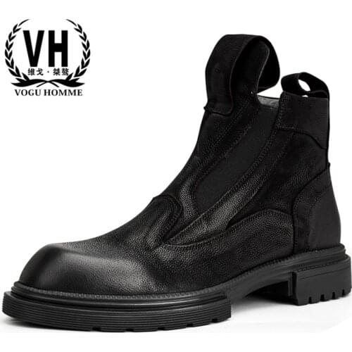 Cowboy boots mens High Quality Genuine Leather chelsea boots men autumn winter British retro men shoes all-match cowhide zipper