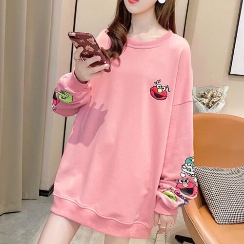 2020 Autumn Fashion Women Maxi Loose Hoodie Sweatshirts Cartoon Printed Pullovers Students Cool Casual Oversize Coats