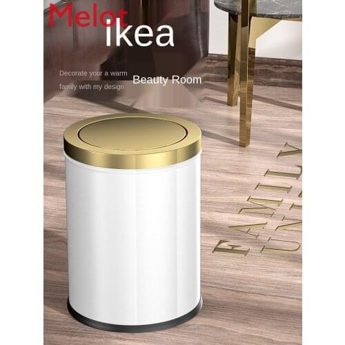 Stainless Steel Flip Golden with Covers Trash Can Basket Household Kitchen Toilet Small Living Room Garbage Bin