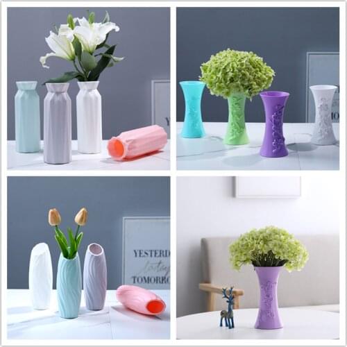 Plastic Flower Vase Decoration Home White Vases Imitation Ceramic Vase Flower Pot Decoration Nordic Style Flower Basket adorn