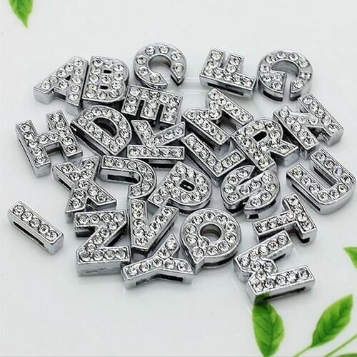 8mm Full Rhinestones Pendant A-Z Slide Letters Fit For DIY Gift Charm Leather Wristband Bracelet Belt Necklace Jewelry Accessory