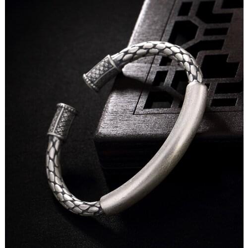 S990, Silver, Antique, Matte, Scale, Woven, Open Lady Bracelet, Sterling Silver Antique Silver Bracelet Wholesale