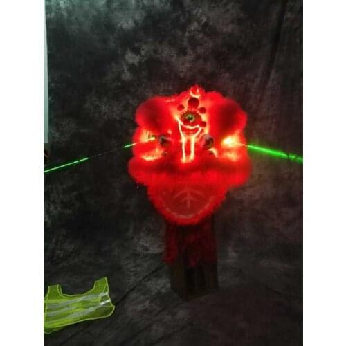 Chinese folk cosplay prop LED Light up lumious red lion dance head wihte laser light on eyes stage show dragon head