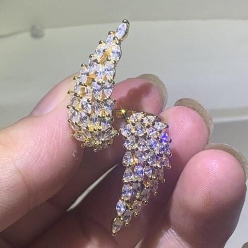 Unique Luxury Jewelry Brand New 925 Sterling Silver&Gold Fill Marquise Cut Topaz CZ Diamond Feather Angle Wing Wedding Ring Gift