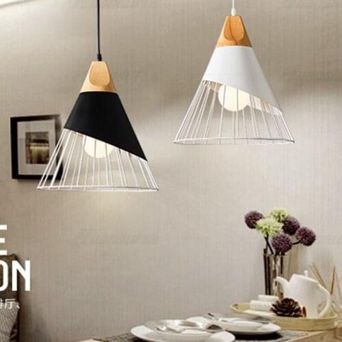 Vintage Indoor Lighting Pendant Light Wood Aluminum Lamp Restaurant Bar Coffee Dining Room LED Hanging Decoration Light Fixture
