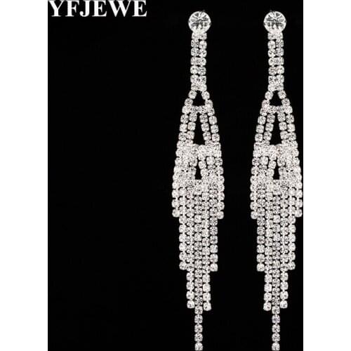 YFJEWE New Jewelry Crystal Long Earrings for Women Silver Color Gold Color Bridal Wedding Dangle Earrings Femme Pendante E394