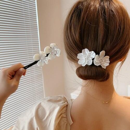 New Vintage Shell Pearl Hairpin Bun Hairstyle Hair Stick Women Elegant Hair Scrunchies Flower Hair Maker Tools Hair Accessories