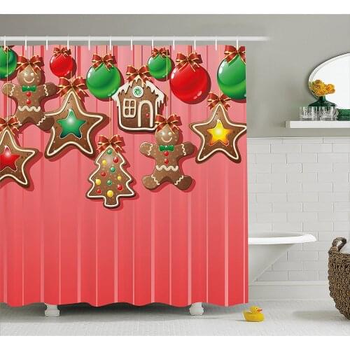 Gingerbread Man Shower Curtain Christmas Cookies and Baubles with Bowties Symbolic Pastry Kids Bath Curtains For Bathroom