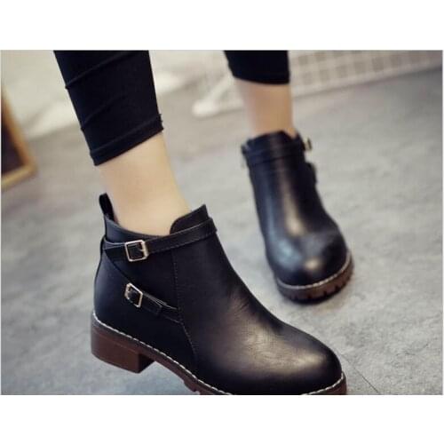 Women Ankle black Boots Autumn Female Casual Shoes Woman Low-heeled Platform Round Toe Buckle Strap Solid Comfortable boots