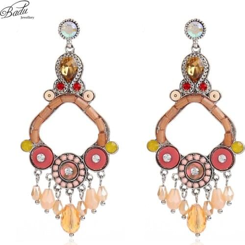 Badu Baroque Crystal Earring Women Vintage Long Dangle Earrings Big Rhombus Pendant 3 Colors Retro Fashion Jewelry Handmade