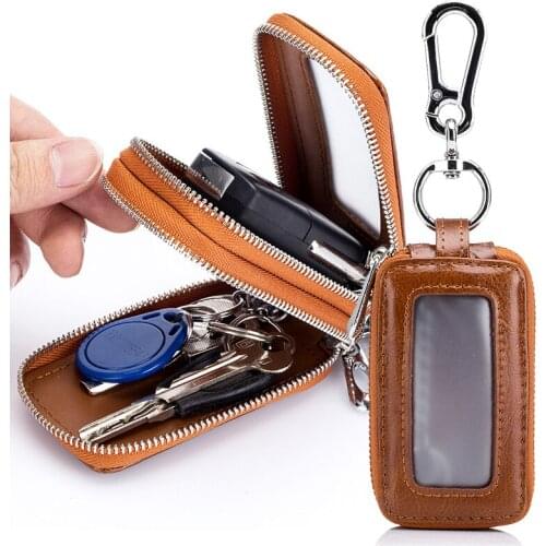 Car Key Holder For Women Genuine Leather Key Case Men Double Zipper Keys Wallet Housekeeper Multifunctional Household Key Pouch