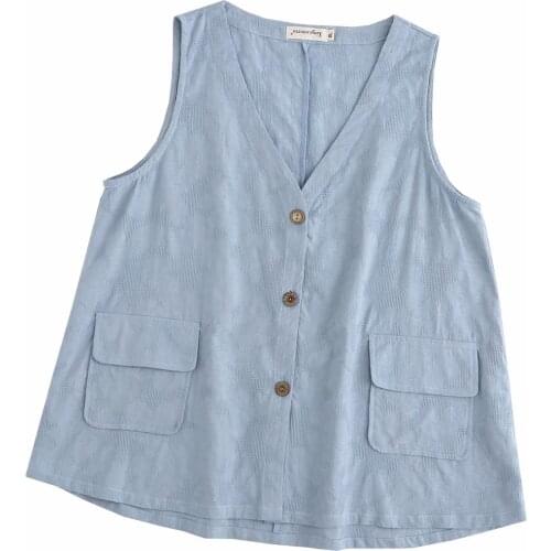 Plus size Navy blue pink cotton Jacquard sleeveless women loose jackets 2021 summer casual ladies soft vest coats female tops