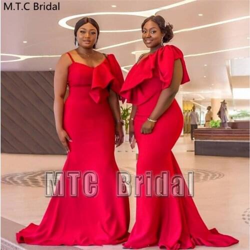 Plus Size Red Mermaid African Bridesmaid Dresses Sweetheart Lace Up Back Sexy Wedding Guest Dress Wholesale Wedding Party Gown