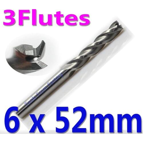 1pc 6*52mm carbide 3 Flutes Mill Engraving Cutter Cutting Bits Milling Tools on Cutting Carving Hard Wood MDF Acrylic PVC