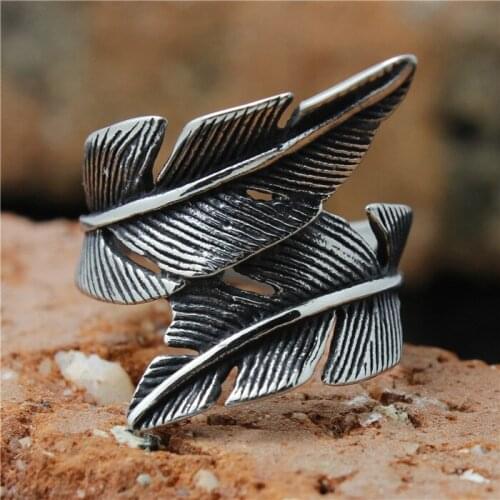 1pc!! Light Feather Unisex Ring 316L Stainless Steel Hot Selling Fashion Feather Ring
