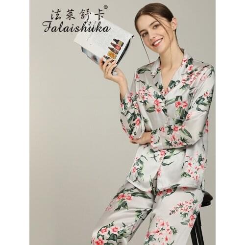 16 Momme Fresh floral 100% genuine silk pajamas sets women sleepwear sexy spring winter Mulberry Silk women pyjamas T8273