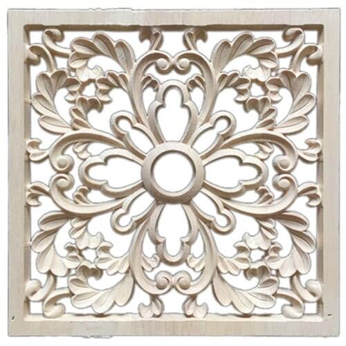 Practical 1X Rubber Wood Carved Floral Decal Craft Onlay Applique Furniture DIY Decor #F:20*20cm
