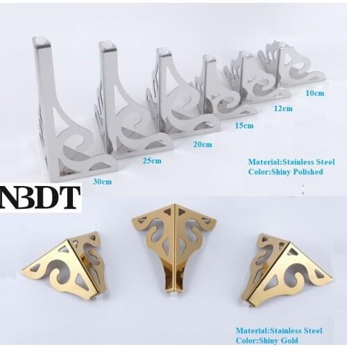 2Pcs/Lot Shiny Silver Gold Stainless Steel Furniture Sofa Couch Cabinet Coffee Table Leg Feet European Flower Vine Cloud Design