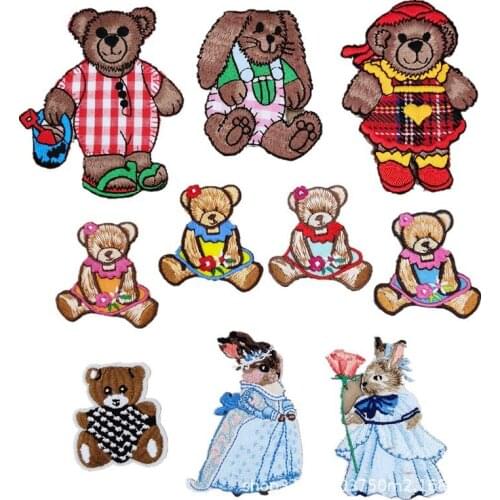 50pcs/lot Embroidery Patch Cartoon Bear Bunny Rose Clothing Decoration Backpack Sewing Accessory Diy Iron Heat Transfer Applique