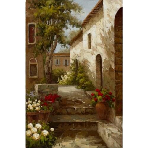5d Diy Diamond embroidery Flowers Landscape full square round Cross stitch Pastoral House Flowers Door Landscape decorZP-209