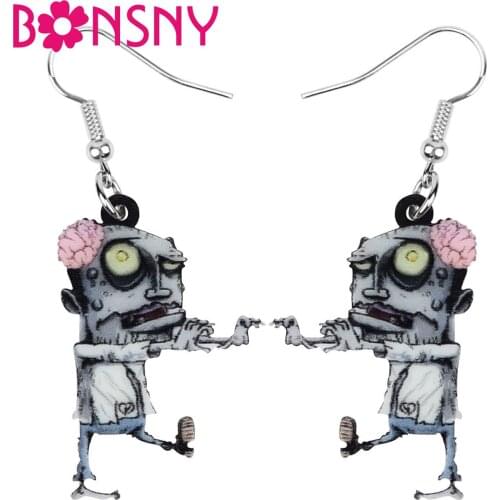 Bonsny Acrylic Halloween Horror Brain Zombie Earrings Drop Dangle Festival Jewelry Girls Teens Party Decoration Accessory Gifts