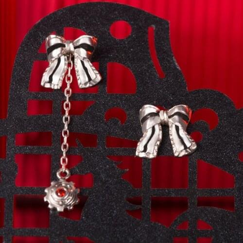 Anime Cosplay Date A Live Tokisaki Kurumi Bowknot Shield Ear stud Earrings Silver Jewelry earring Christmas Gift