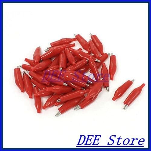 Red Boot 35mm Length Electric Test Lead Alligator Clips 50 Pcs