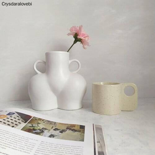 Human Body Shape Ceramics Vase-White Butt Nude Arts Crafts -Handicraft Flower Pots-Handmade Modern Home Decoration Flower Arrang