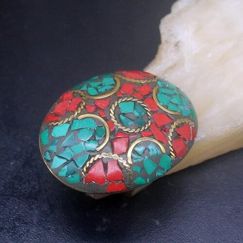 Gemstonefactory Jewelry Big Promotion Single Unique Yellow Gold Plated Malachite Coral Women Men Gifts Band Rings 8# 20213064