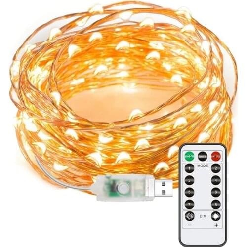 1/2PCS LED String Lights 33ft 100 LED USB Plug in Fairy String Lights 8 Modes Copper Wire Lights Waterproof Remote Control Timer