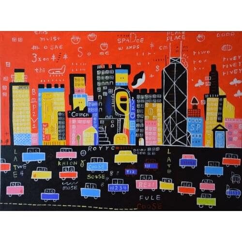Canvas Art Picture Print Painting Modern Cartoon Hongkong Cityscape Oil Painting on Canvas t Wall Art Picture for Home Decor