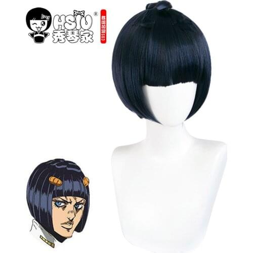 HSIU Anime JoJos Bizarre Adventure Role wig Bruno Bucciarati cosplay Wig Special blue and black mix Fiber synthetic Fiber synth