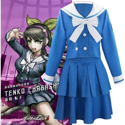 Anime Tenko Chabashira Danganronpa V3: Killing Harmony Cosplay Costume Schoolgirl JK Uniform Blue School Dress Outfit SailorSuit