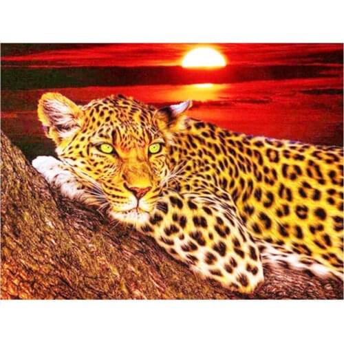 Leopard diamond mosaic embroidery sunrise landscape painting by numbers rhinestone wall sticker daimond drawing art needlework