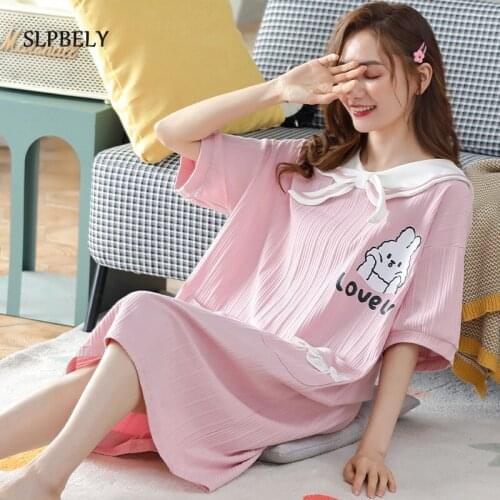 SLPBELY Summer Nightdress Sleepwear For Women Sweet Nightgowns Lovely Pink Nighty Sleepshirt Pyjamas Homewear Nightwear 2021