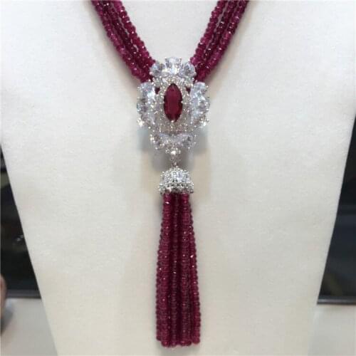 Hot sell natural purple Jade stone micro inlay zircon clasp tassel necklace long sweater chain fashion jewelry