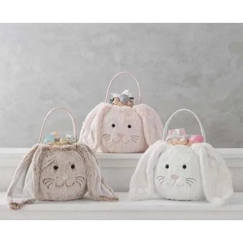 Cute Easter Bunny Basket Monogram Plush Buckets Egg Candy Baskets Happy Easter Party Decoration For Kids Tote Bag