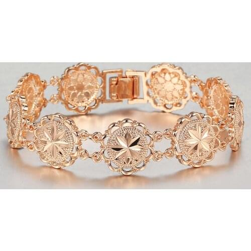 Fashion 16mm Flower Patterned Chain Bracelet for Women Girls 585 Rose Gold Bangle Female Wristband Gifts CB63