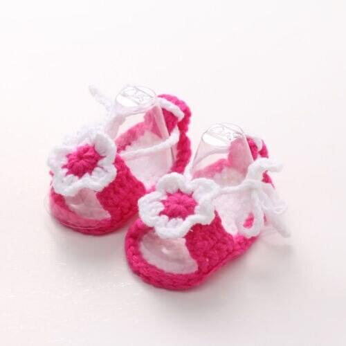 Fashion Baby Girl Kid Infant Solid Handmade Crochet Knit Flower Pearl Sandals Toddler Shoes
