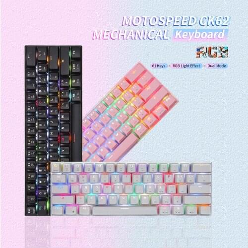 Motospeed CK62 61 Keys RGB Mechanical Keyboard USB Wired BT Dual Mode Gaming Keyboard with OUTEMU Red Switches Black White Pink