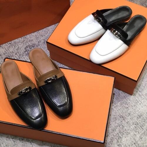 Slippers Women Shoes Summer Genuine Leather Flats Metal Decoration Ladies Mules New Casual Designer Shoes Mixed Colors Zapatos